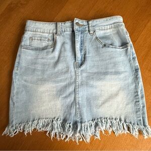 Light Blue Denim Frayed Hem Skirt